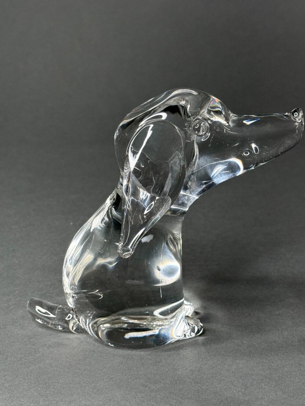 VTG Hadeland Norway Clear Lead Crystal Dog Figurine Hound Paperweight